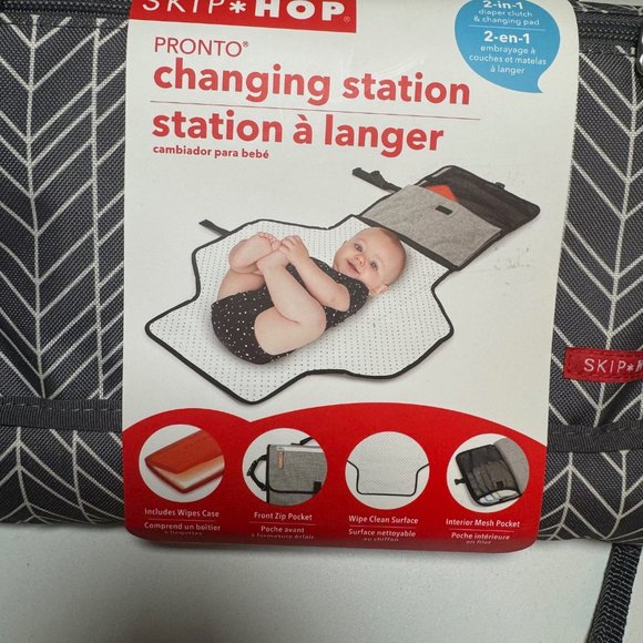 Pronto Portable Changing Station, Diaper Clutch and Changing Pad- Grey Feather - Picture 2 of 4